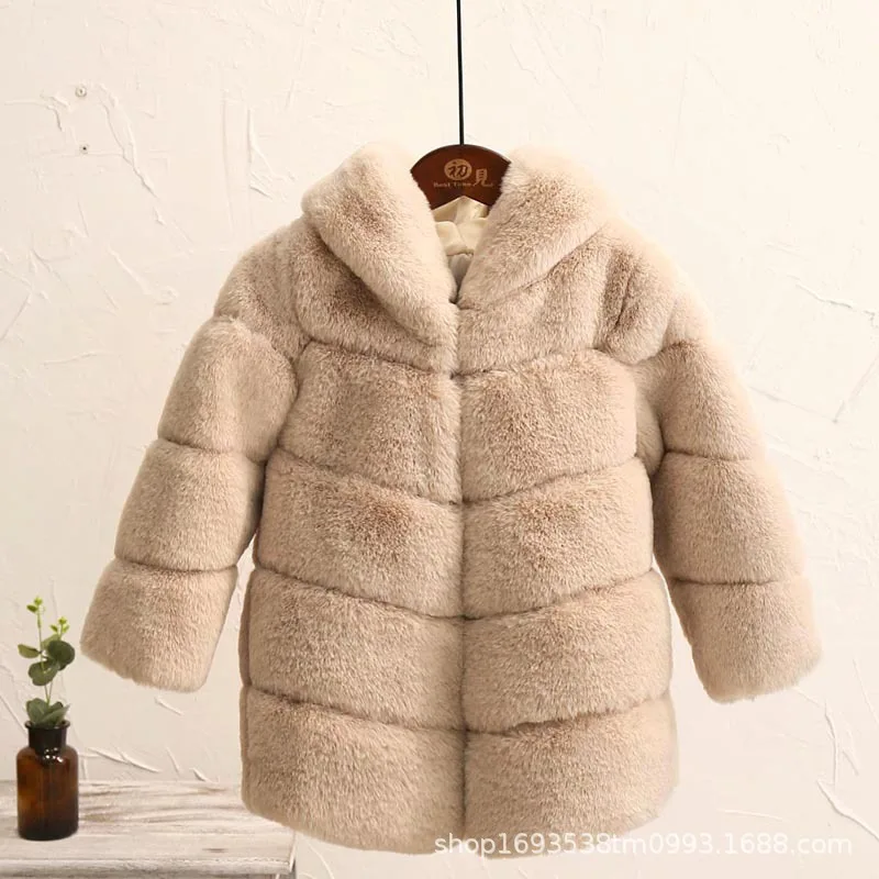 Новинка; зимнее пальто с мехом для девочек; элегантные толстые теплые куртки с искусственным мехом для маленьких девочек; пальто; парка; детская верхняя одежда; Детское пальто - Цвет: CAMEL
