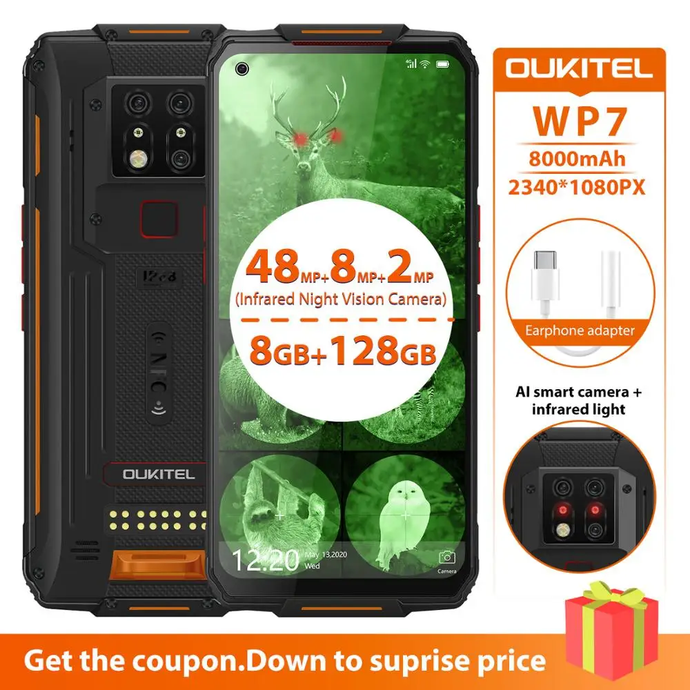 

OUKITEL WP7 Moblie Phone Android 9.0 CPU MT6779 8GB RAM 128GB ROM 8000mAh Battery Infrared Night Vidion Rugged Smartphone