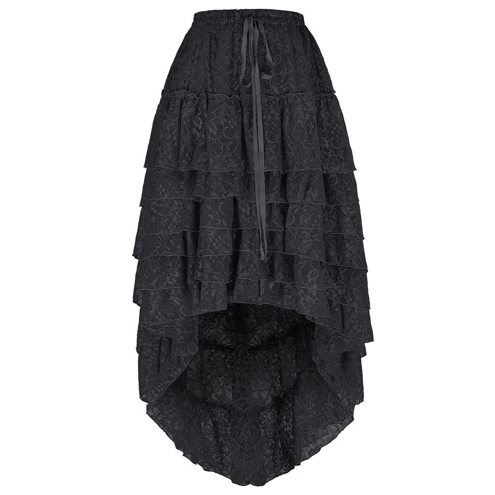 Belle Poque, Черная Женская юбка на шнуровке, асимметричная, стимпанк, Ретро стиль, панк стиль, юбки для женщин, высокая ширина, элегантная открытая юбка - Цвет: Black