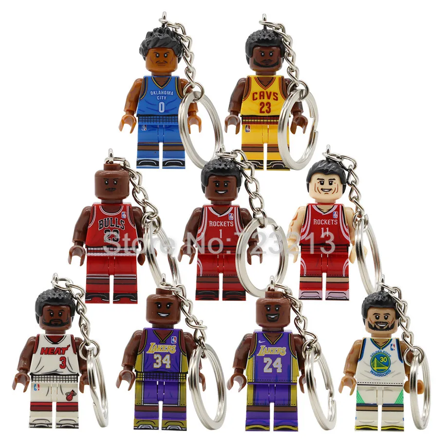 

Basketball Player Figure Keychain Curry Kobe Dwyane Wade Jordan Track Mcgrady James Russell Model Building Blocks Toys Legoing