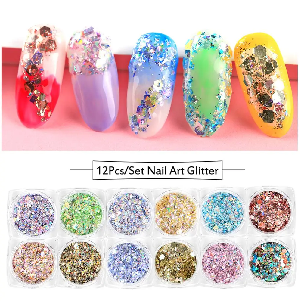 

12Color/Set Body Glitter Nail Glitter Acrylic Powder Dust Nail Art Powder Sequins Manicure Decoration Tattoo Supplies Decoration