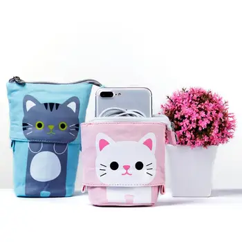 

Multifunction Canvas Stationery Cat Pen Case Candy Colored Makeup Box Wallet Bag OPP Bag Single Seal Packaging Transport