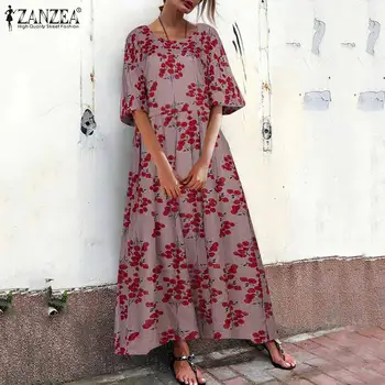 

ZANZEA Summer Short Sleeve Party Long Dress Women Vintage Floral Printed Sundress Bohemian Dresses Kaftan Robe Femme Vestido 5XL