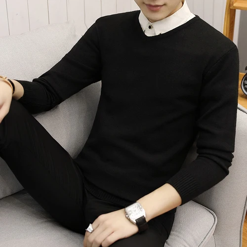 Брендовая мужская одежда высокого качества, Тонкий Высококачественный вязаный свитер с воротником-рубашкой/мужской комплект, модные свитера с имитацией двух частей - Цвет: Черный