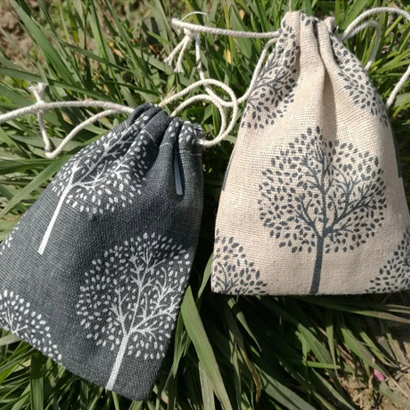 Happy Tree Linen Gift Pouches Jewelry Sack 8x10cm 9x12cm 10x15cm