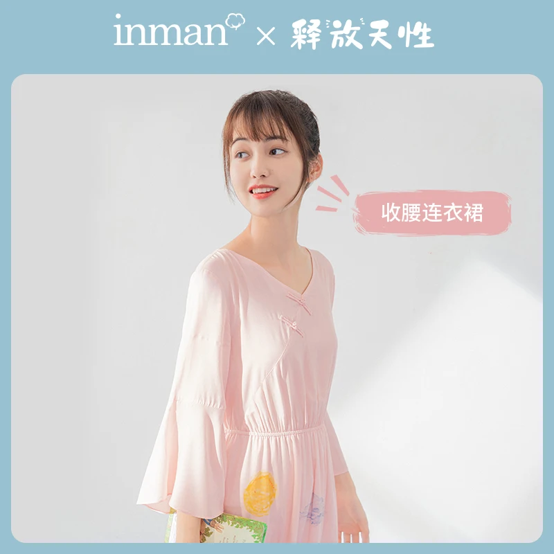

INMAN RELEASE OF NATURE Series 2020 Summer New Arrival Child Interest Handpainted Graffiti Printed Nipped Waist Dress