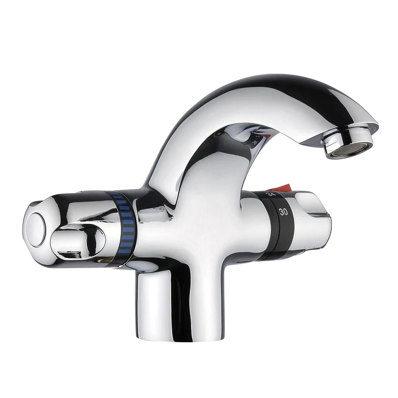 

Thermostatic Faucet Bathroom Basin Faucet Dual Handle Single Hole Temperature Control Valve Sink Tap Cold Hot Water Mixer Tap