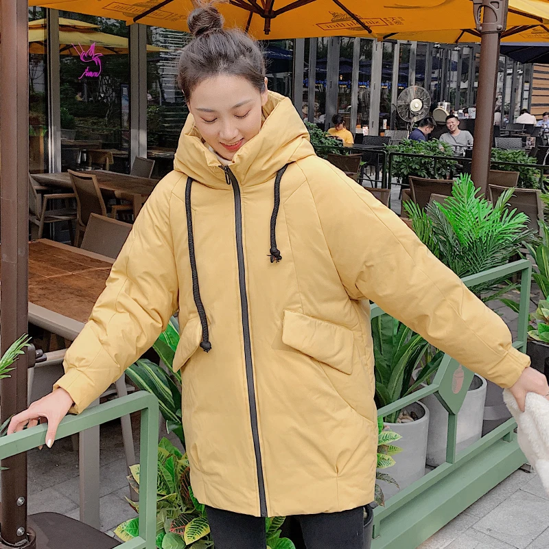 Горячая Распродажа зимняя куртка женская с капюшоном и стоячим воротником однотонная 4 цвета женская верхняя одежда парка свободное Стеганое пальто
