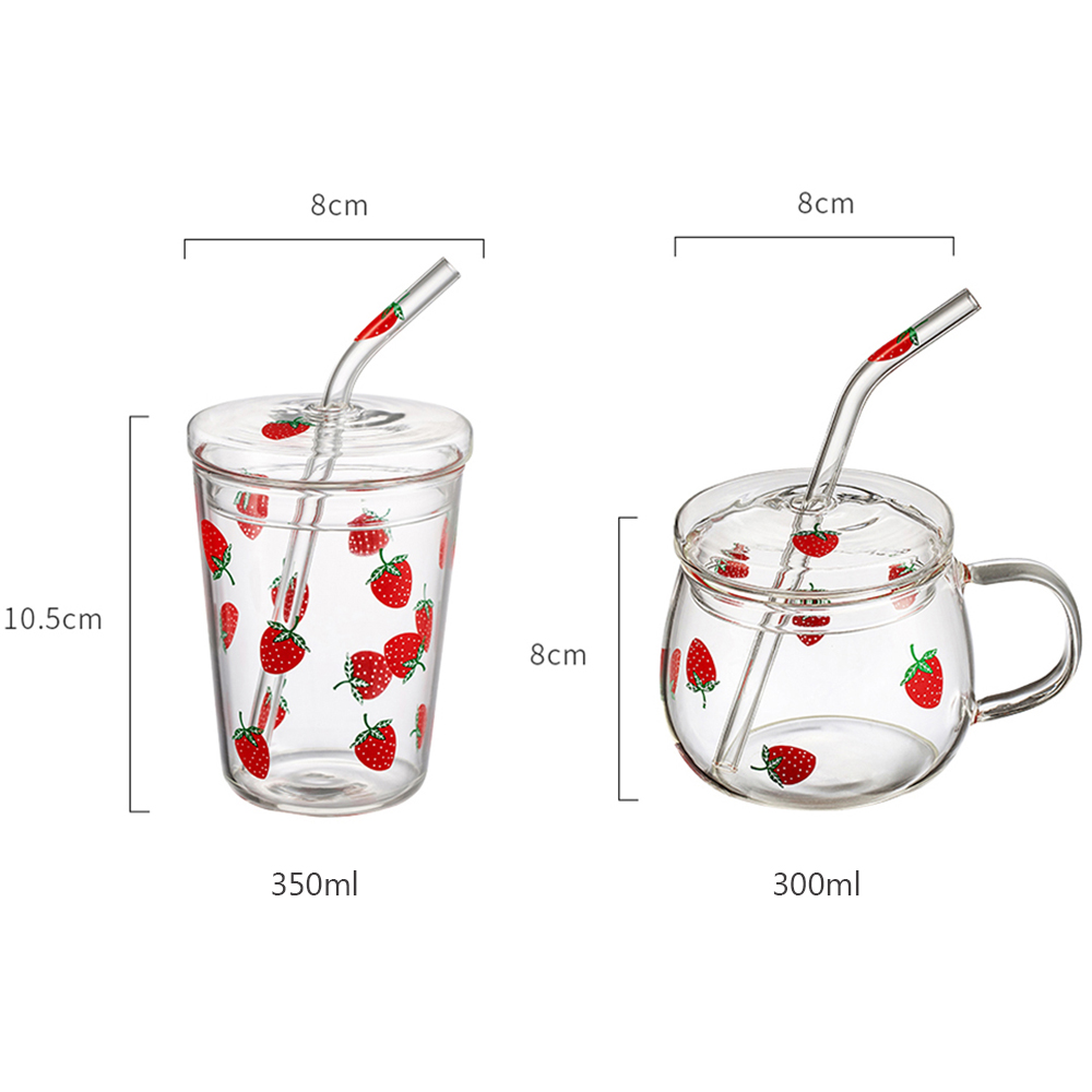 Strawberry Glass Cup with Straw
