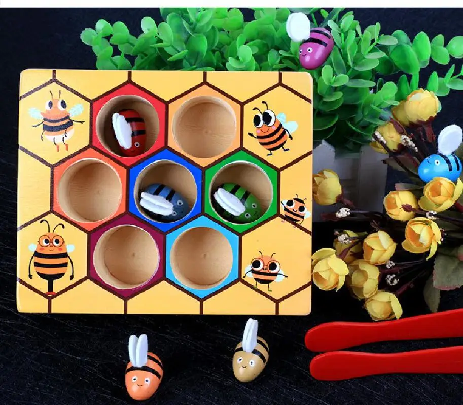 Montessori Educational Industrious little bees Wooden Toys for Kids Interactive Toys Beehive Game Board for Children Funny Toys 6