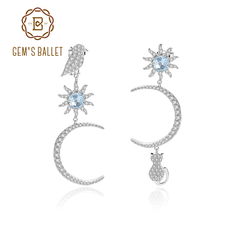 Gem балетки 925 пробы серебряные серьги ручной работы 0.6Ct натуральный небесно-синий
