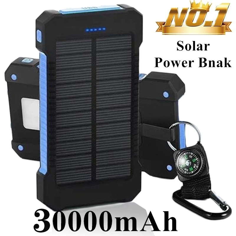 Comprar Solar banco de potencia 30000mAh Powerbank batería externa móvil portátil cargador rápido pantalla Digital para todos los Smartphone Banco de la energía