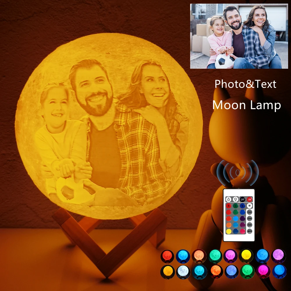 Low Cost USB Rechargeable Moon-Lamp Night-Light Lunar Custom Tap/remote-Switch 3d-Printing Photo/text aJjZoJNj