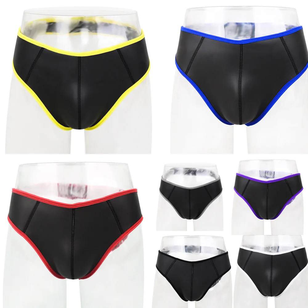 Male Sexy Soft Pu Leather Costumes Hot Erotic Gay Mens Jockstrap Panties With Open Butt For Nightclub Clubwear Fancy Tight Pants |