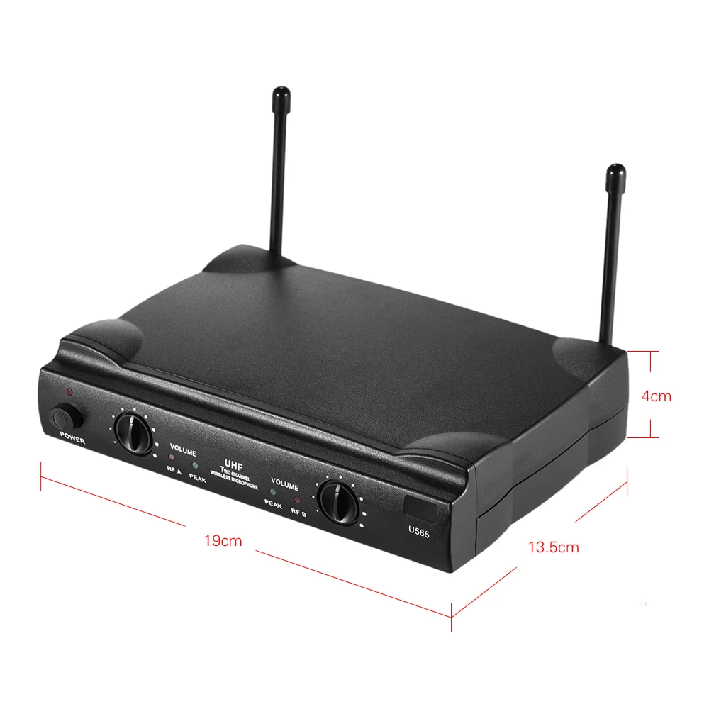 

UHF Dual Channels Wireless Microphone Mic System with 2 Bodypack Transmitter 2 Headset Microphones 1 Receiver 6.35mm