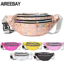 AIREEBAY 3-Zipper Pocket Женская голографическая поясная сумка розовый серебряный с блестками поясная сумка для женщин Лазерная грудь Бум сумки с голограммой