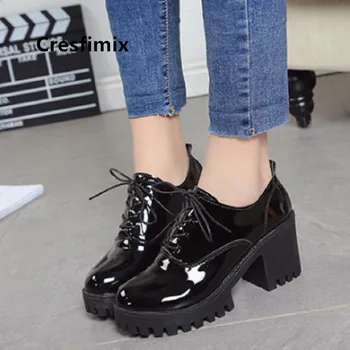 

Cresfimix Sapatilha Feminina Women Classic High Quality Height Increased Black Pu Leather Lace Up Shoes Autumn Red Shoes C5488
