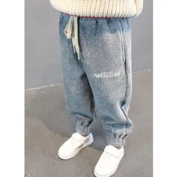 

Kids boys spring and autumn corduroy casual pants new plus velvet thick winter loose baby trousers
