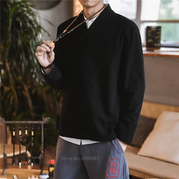 

New Fashion Japanese Traditional Clothing Kimono Haori for Men Male Vintage Chinese Tang Suit Retro Warrior Asymmetry Top Shirt