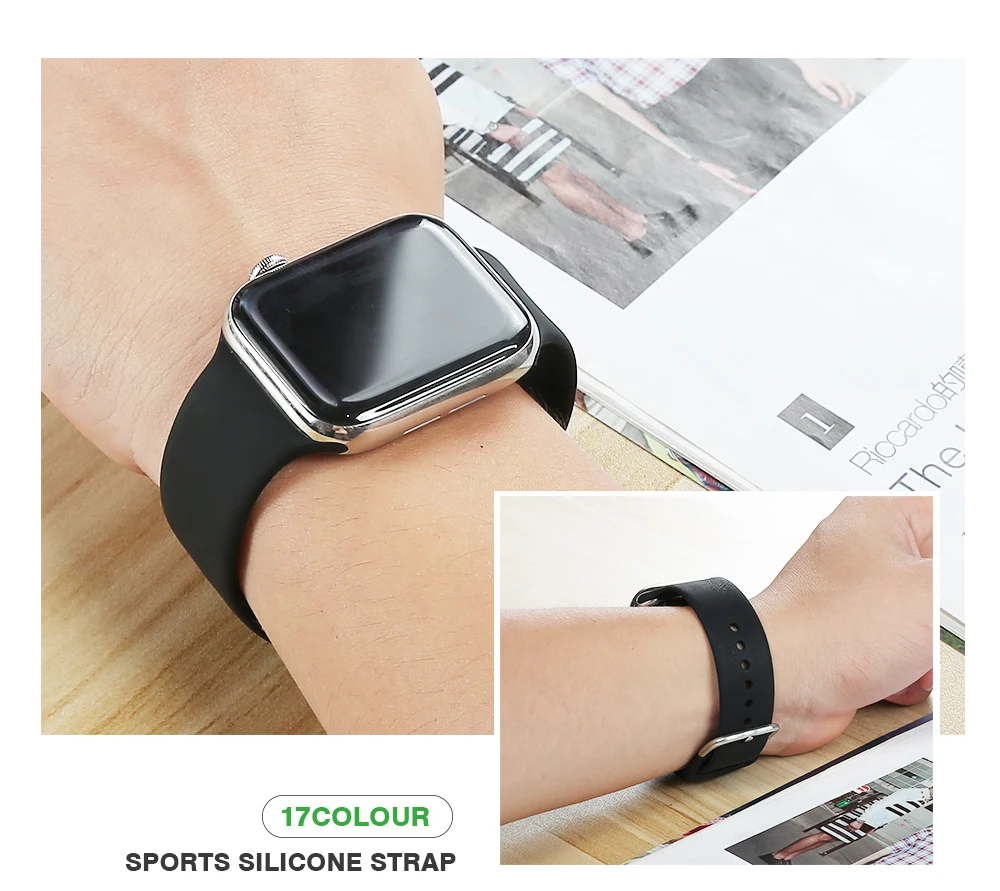 Спортивный ремешок с u-образной пряжкой для Apple Watch, сменный мягкий силиконовый браслет 38 мм 42 мм 40 мм 44 мм Серия 1 2 3 4 5 браслет