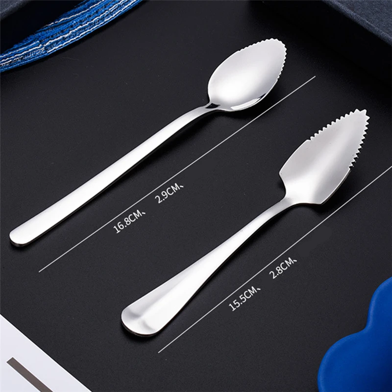 Stainless steel fruit grapefruit spoon serrated edge ice cream dessert tea coffee stirring spoon kitchen cutlery tableware