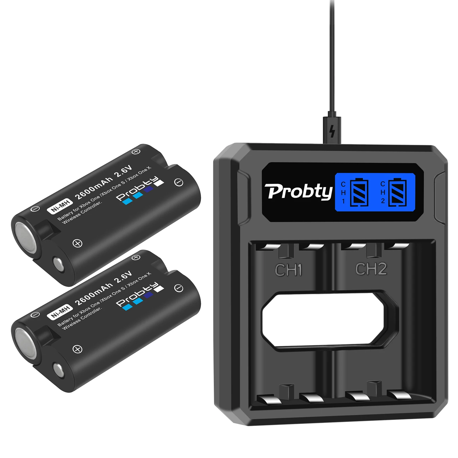Batteria 2X2600Mah Per Xbox One / Xbox One S/Xbox One X/Xbox Series X/S Controller Wireless Elite Gamepad + Caricatore Usb Lcd