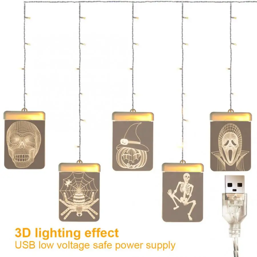 Lampara USB источник питания светодиодный 3D Череп/паук/светодиодный ледяной бар лампа украшение ночной струнный светильник низкое напряжение для Хэллоуина Вечерние