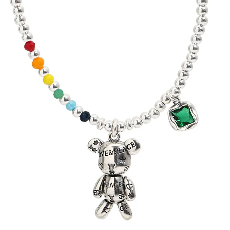 Stamp Necklace Bracelet Jewelry Trend Simple String of Beads Design Bear Zircon Pendant Party Jewelry