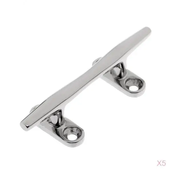 5 x Boat Cleat 4 inch Open Base, Heavy Duty Marine Grade 316 Stainless Steel Mooring Bar Deck Cleats Accessories - 10mm