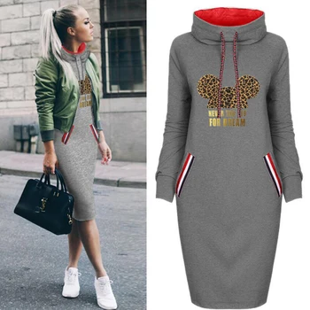 

Spring Autumn Dress Women Cartoon Leopard Print Big Size Fashion Bodycon Dresses Vintage Party Casual Women Short Black Dress