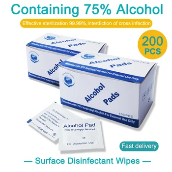 

Portable 200PCS Professional Alcohol Swabs Pads Wet Wipes 75% Isopropyl First Aid Home Skin Cleanser Sterilization(A Style)