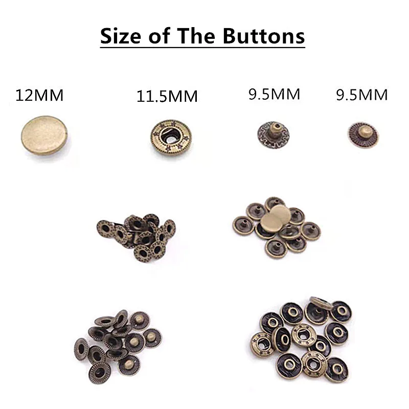 12.5mm Leather Snap Fasteners Kit Metal Button Snaps Press Studs 4  Installation Tools 6 Color Leather Snaps for Clothes,Jackets - AliExpress