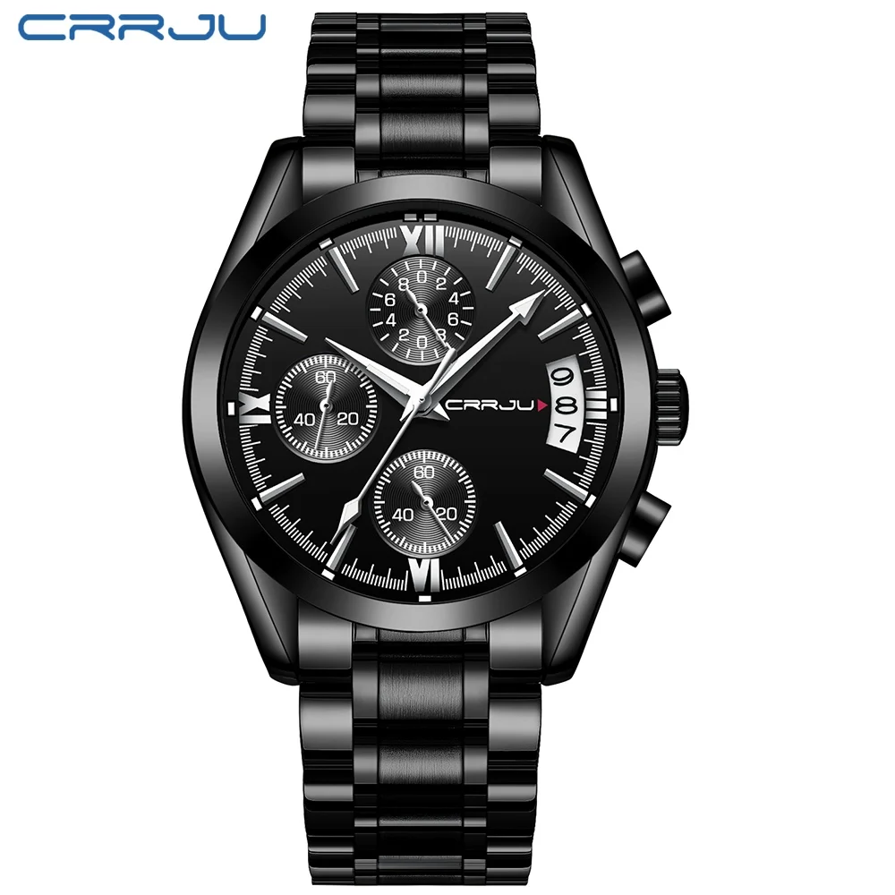 Топ CRRJU часы для мужчин модные бизнес роскошные мужские кварцевые часы водонепроницаемые спортивные мужские наручные часы Relogio Masculino - Цвет: black silver S