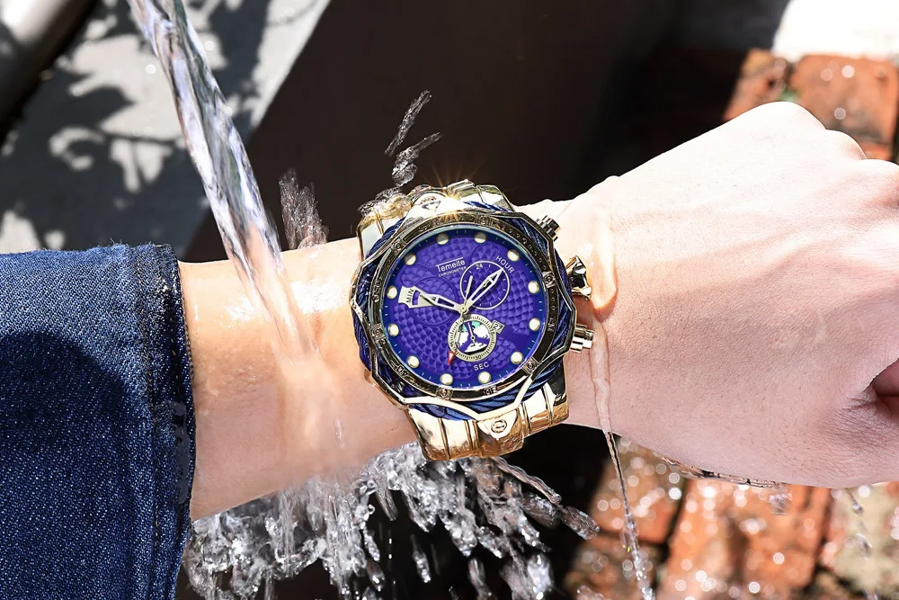Temeite Роскошные брендовые Дизайнерские мужские часы золотые водонепроницаемые кварцевые часы для мужчин спортивные наручные часы Relogio Dourado Masculino