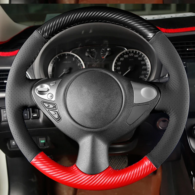 Carbon fiber leather hand-stitched braided steering wheel cover for Nissan Sylphy Juke Maxima for Infiniti FX FX35 FX50 QX70
