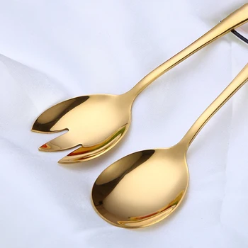 

1Pcs Dessertspoon Salad Spoon Fork 4Color Stainless Steel Serving Spoon Set Dinnerware Mug Cup Accessories Kitchen Gadgets