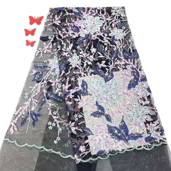 

NEW High Quality 2020 Tulle sequins Beaded French Nigerian Lace Fabrics Pearls Embroidered Guipure African 3d Lace Fabric