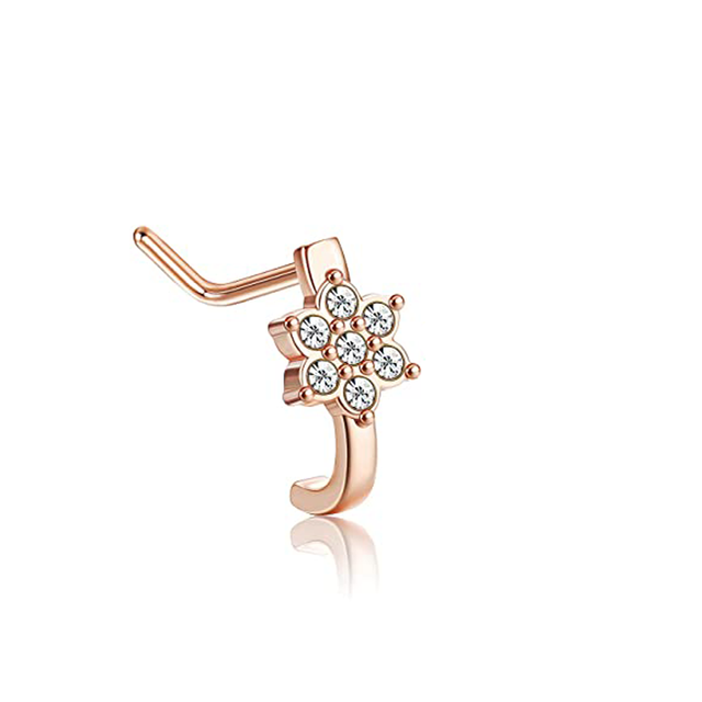 L Shape Nose Piercing Ring Heart Nose Stud Nostril Pin Septum Piercing Nez Gold Crystal Flower Nariz Pircing Nose Clip Hoop