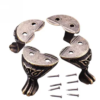 

Furniture Leg Protector Antique Alloy Jewelry Gift Box Wood Case Decorative Feet Leg Corner For Furniture Drop