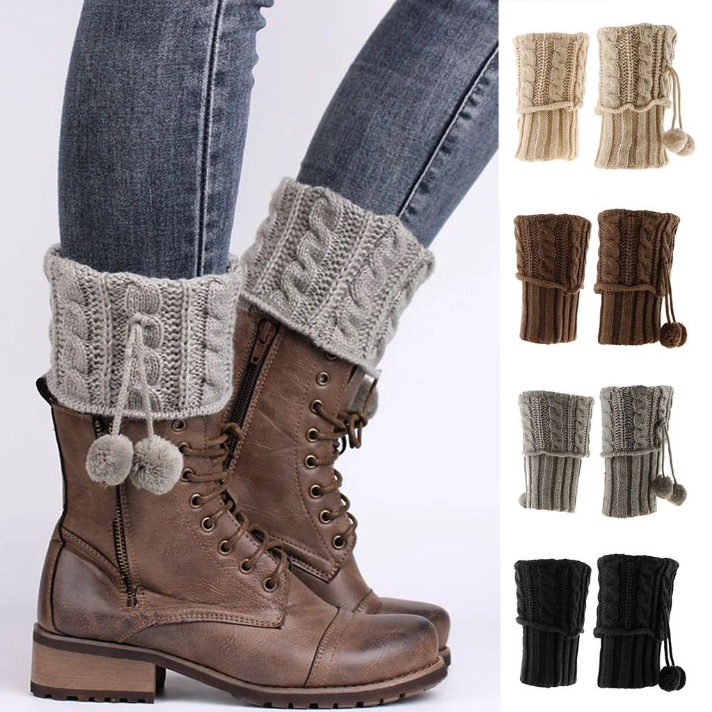 Women Crochet Knitted Lace Trim Boot Cuffs Leg Warmers Winter Socks