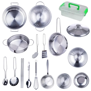 

17Pcs Stainless Steel Pretend Cookware Toy Kitchen Cooking Utensils Playset