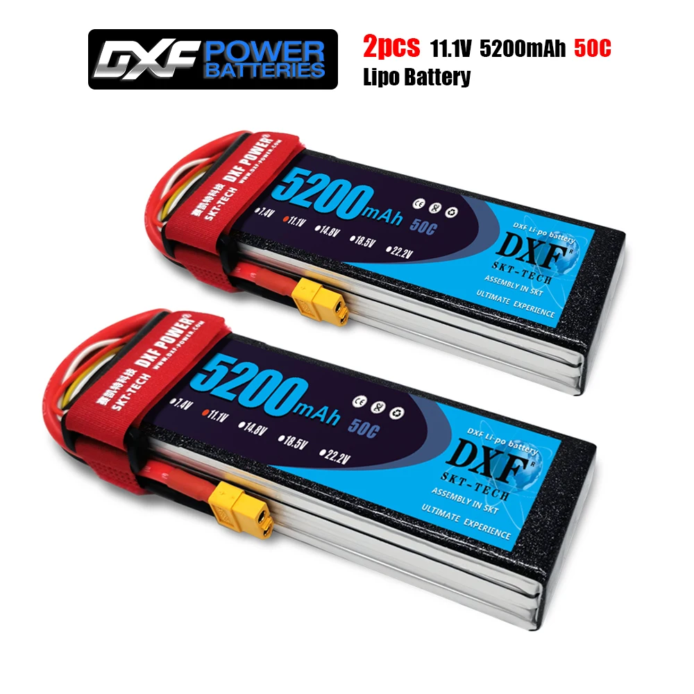 Lipo para o Barco do Carro do Helicóptero Bateria de 2 Pces Lipo 5200 Mah 50c-100c – 7.4 6500 Hardcase 60c-120c Akku rc Dxf 11.1 v