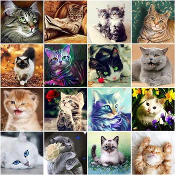 

DIY 5D Diamond Painting Cat Diamond Embroidery Animals Mosaic Cross Stitch Crafts Kit Full Round Drill Rhinestones Home Decor