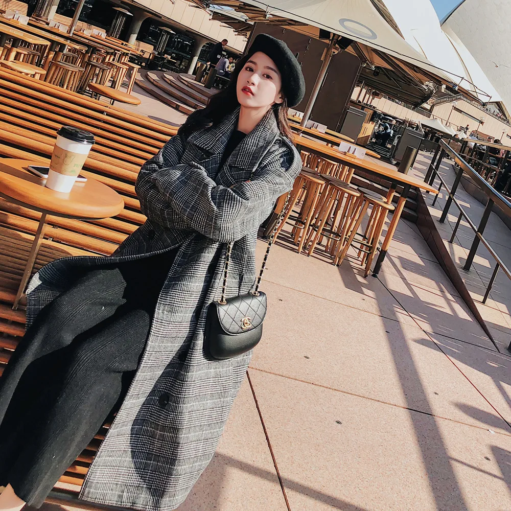

2018 Winter New Style WOMEN'S Dress Woolen Jacket-Style Retro Hepburn Style Pattern Double Breasted Wool Woolen Overcoat