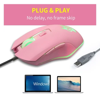 

Universal Cute Pink Rabbit USB Mouse with LED Backlight 2400DPI Wired Gaming Mouse for Laptop PC Notebook Computer