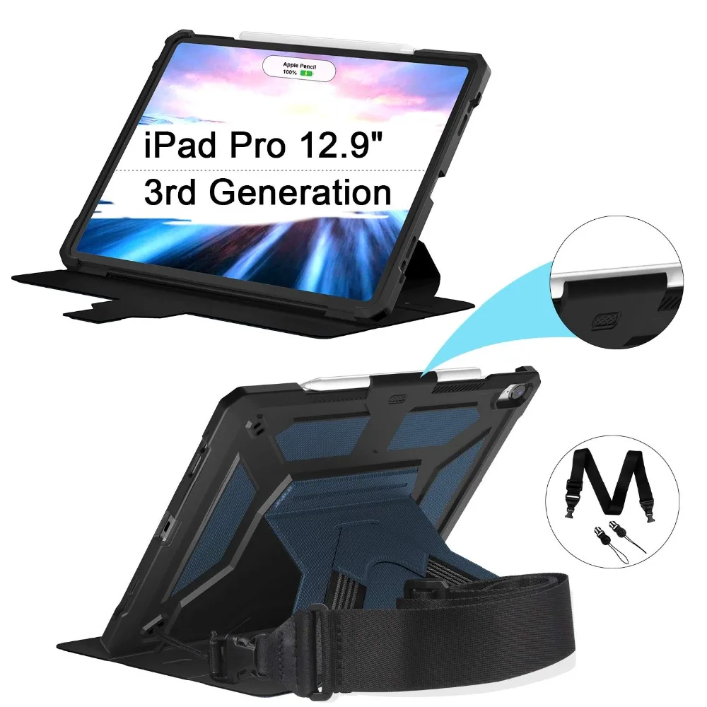 Умный чехол для iPad Pro 12,9 дюйма кожа+ ТПУ задняя крышка с карандашом держатель плечевой ремень ударопрочный защитный корпус KTZ