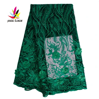 

Green Lace Fabric Dresses Embroidered with Stones Wedding Dress Material Flower Mesh French Lace Fabrics High Quality AMY2532B