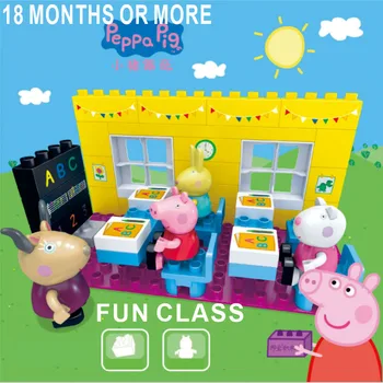 

Peppa pig classroom large particles assembling plug-in puzzle happy learning building blocks toys new year christmas gifts