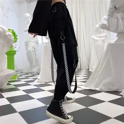 Женские черные армейские штаны карго буквы хип хоп брюки с поясом BF Harajuku джоггеры Высокая талия Свободные повседневные брюки