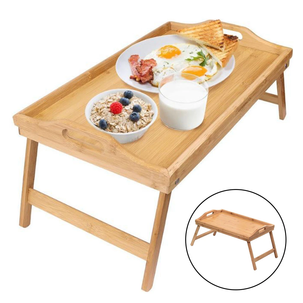 Bandeja de madera con asas y patas plegables para cama, para niños y parejas, para comer, trabajo perezoso, oficina, escritorio, bandeja para de portátil| -